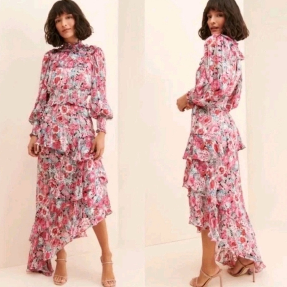 Anthropologie Elliatt Dorian Asymmetrical Floral Dress in Pink and Red NWOT